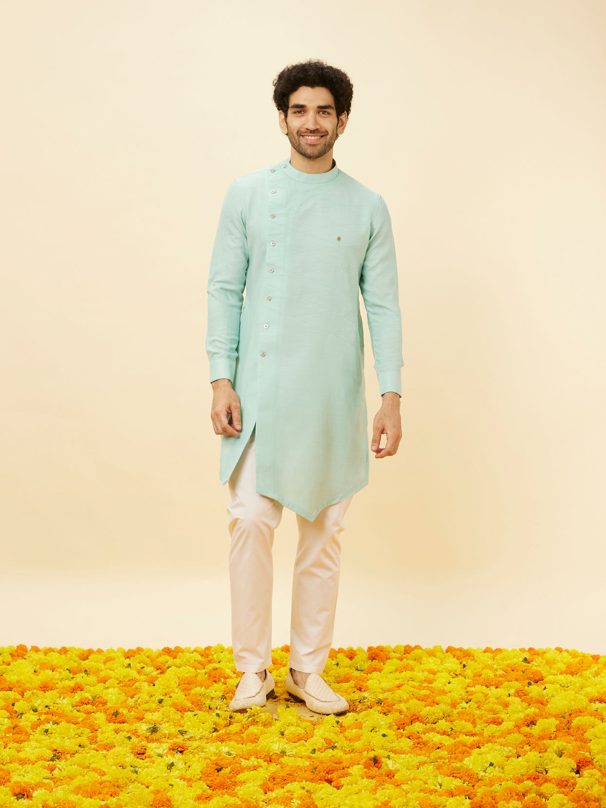 Aqua Green Angrakha Kurta Set image number 2